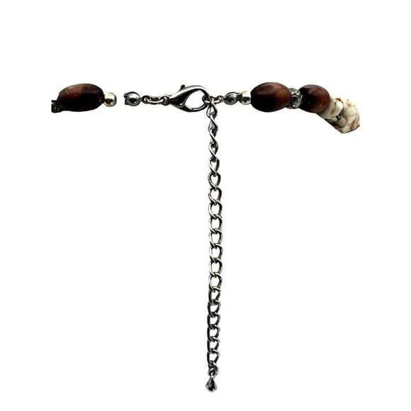 Chunky Boho Necklace With Howlite & Wooden Beads Adjustable Chain Closure - Picture 5 of 6